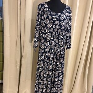 Tommy Hilfiger Navy and White Paisley Long Sleeve Dress